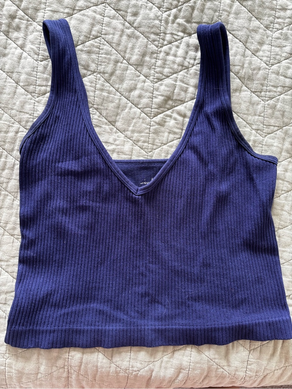 Ribbed V-Neck Tank Top in Navy Blue